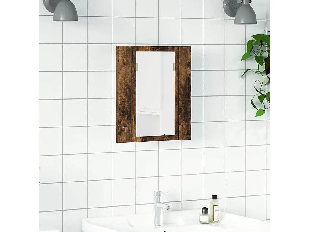 Armoire à miroir LED de salle de bain chêne fumé 40x12x45 cm