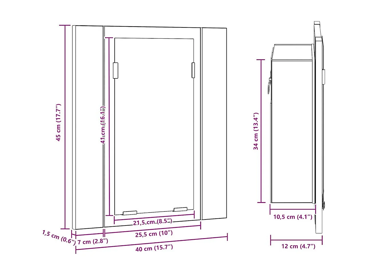 Armoire à miroir LED de salle de bain chêne fumé 40x12x45 cm