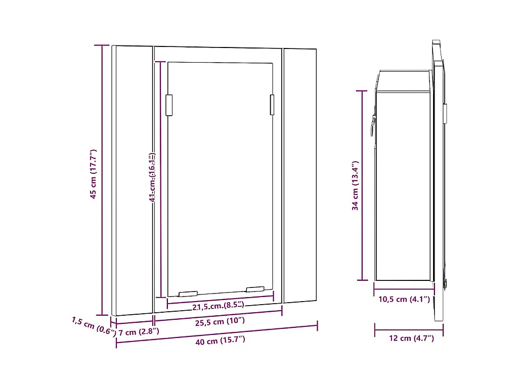 Armoire à miroir LED de salle de bain chêne fumé 40x12x45 cm