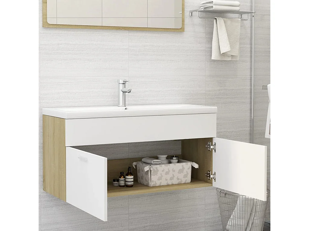 Armário lavatório + lavatório embutido derivados de madeira