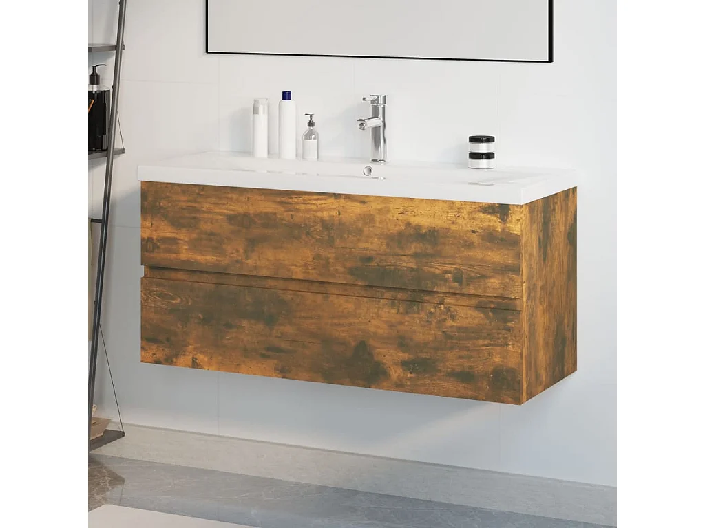 Meuble lavabo avec bassin intégré Chêne fumé Bois d'ingénierie