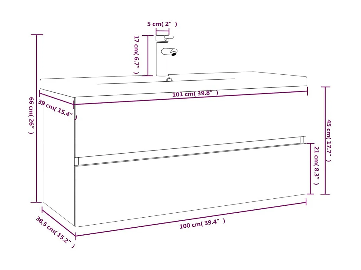 Meuble lavabo avec bassin intégré Chêne fumé Bois d'ingénierie