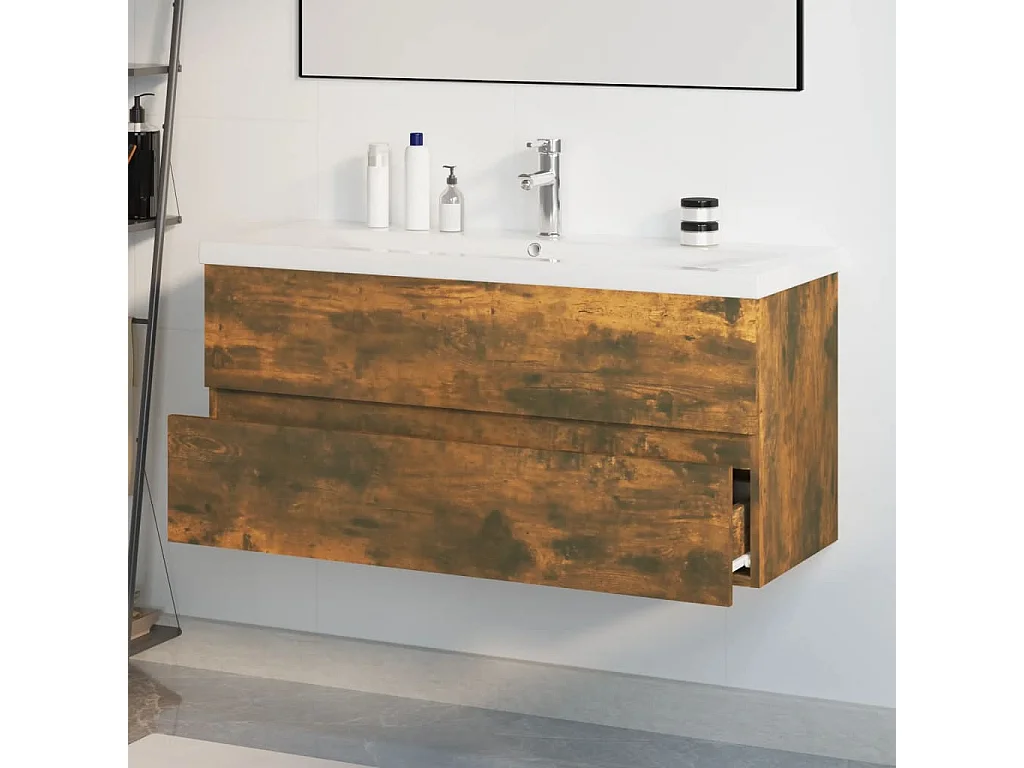 Meuble lavabo avec bassin intégré Chêne fumé Bois d'ingénierie