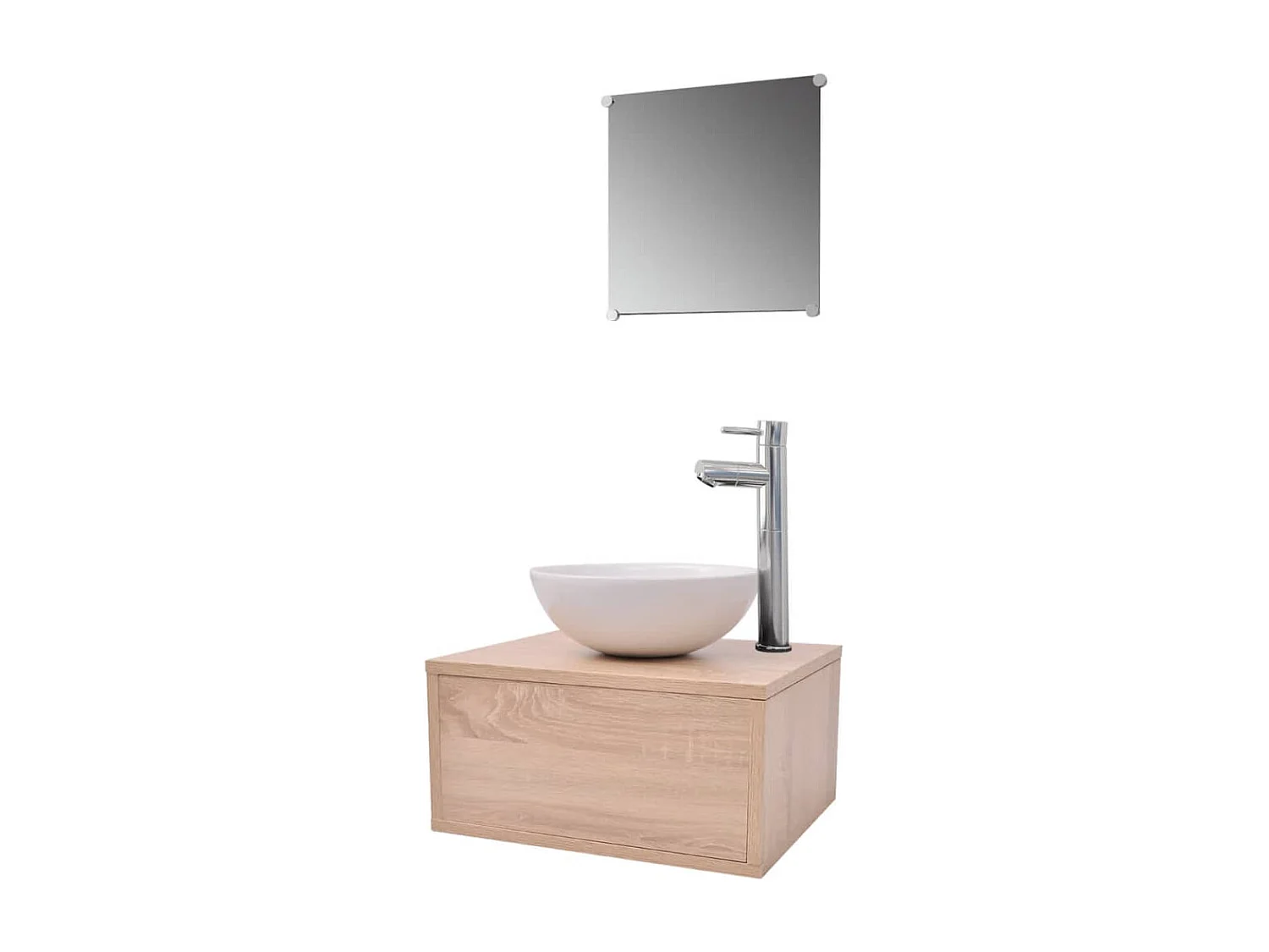 Meuble de salle de bain 4 pcs avec lavabo et robinet Beige