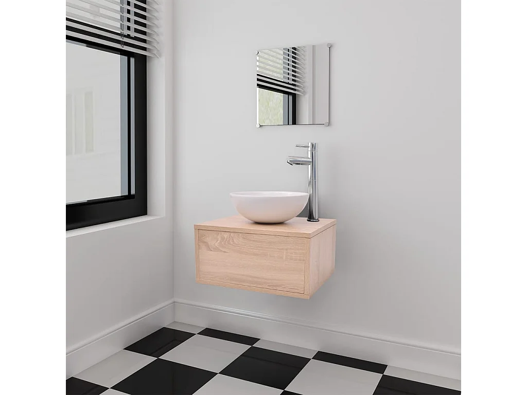 Conjunto móveis casa de banho 4 pcs com bacia e torneira, bege