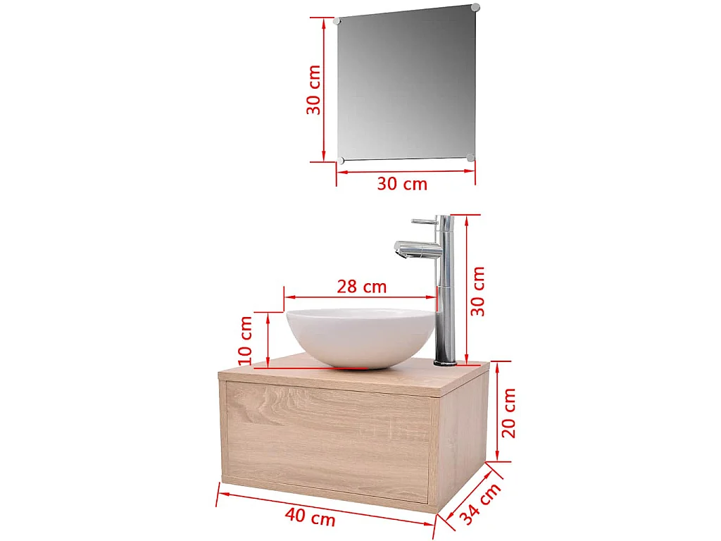 Conjunto móveis casa de banho 4 pcs com bacia e torneira, bege