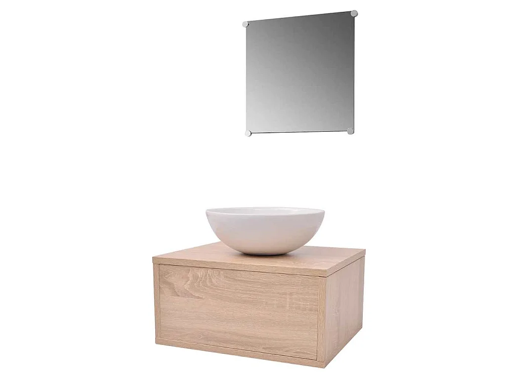 Conjunto móveis casa de banho 4 pcs com bacia e torneira, bege