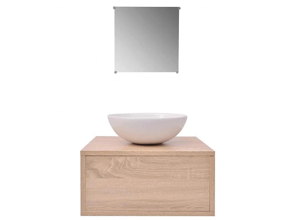 Conjunto móveis casa de banho 4 pcs com bacia e torneira, bege