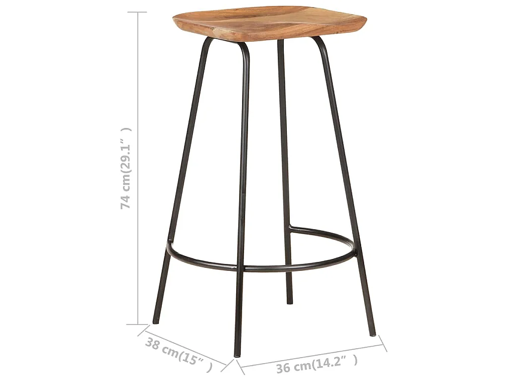 Tabourets de bar lot de 2 bois d'acacia solide
