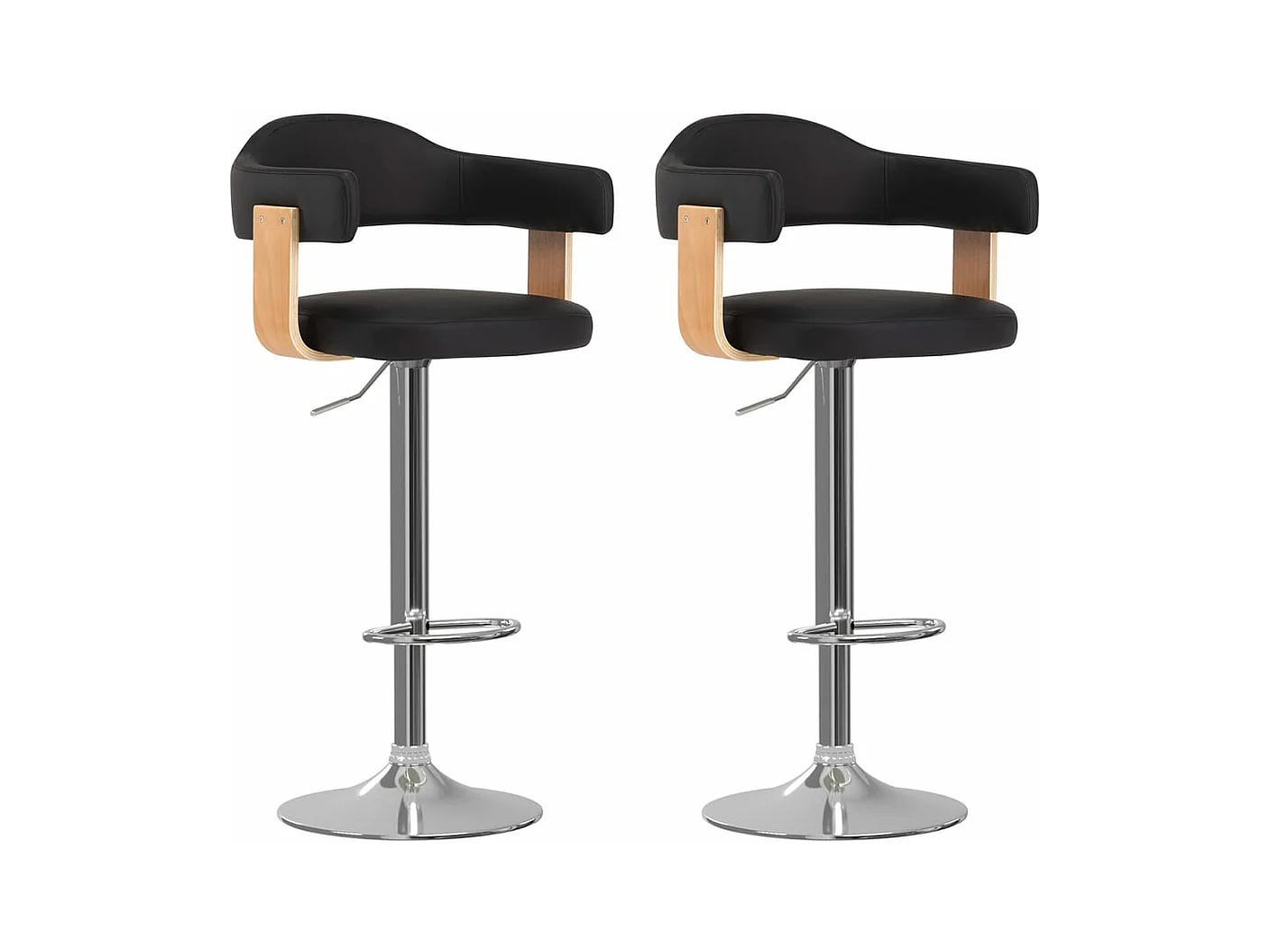 Tabourets de bar lot de 2 noir bois courbé et similicuir