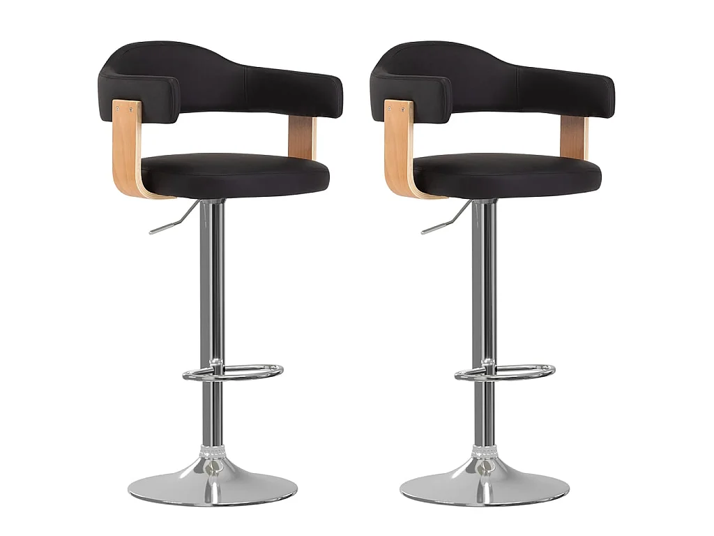 Tabourets de bar lot de 2 noir bois courbé et similicuir