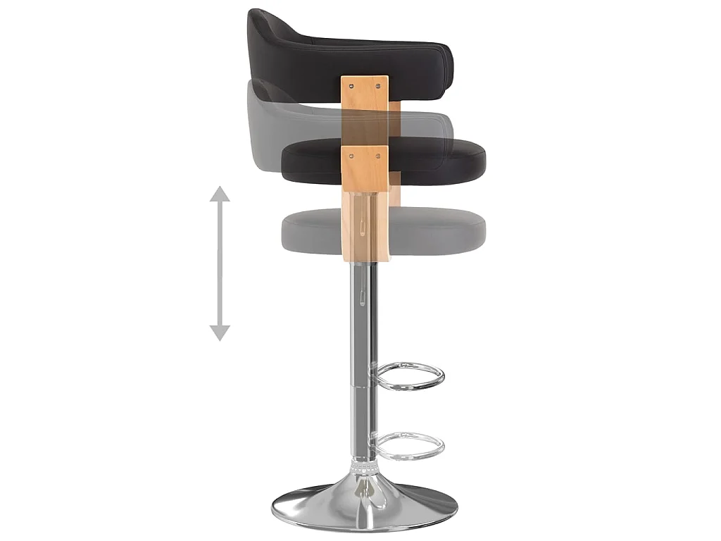 Tabourets de bar lot de 2 noir bois courbé et similicuir