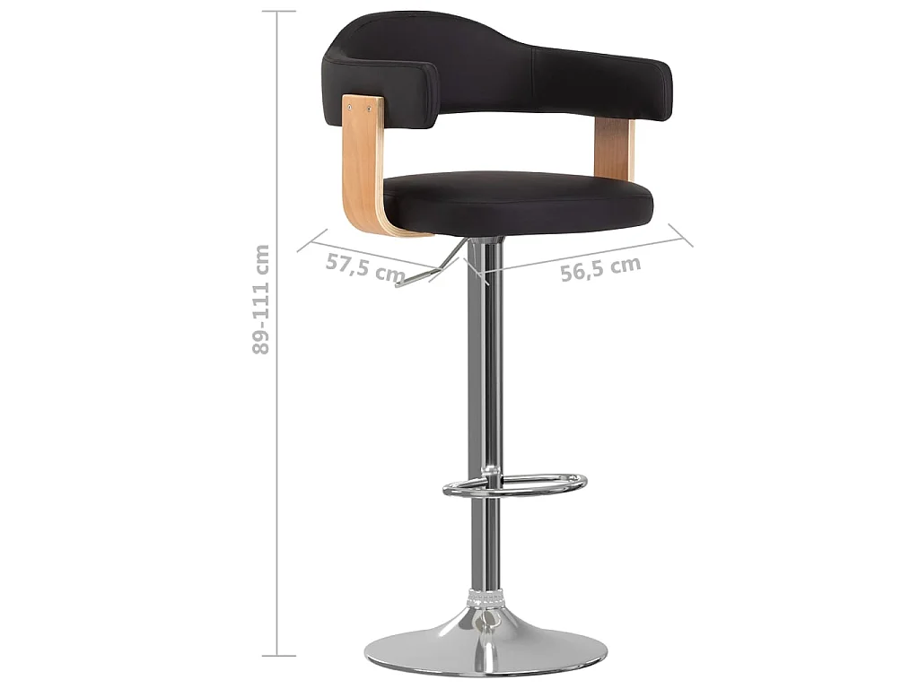 Tabourets de bar lot de 2 noir bois courbé et similicuir