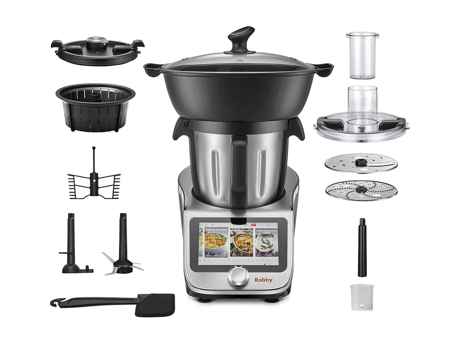 Robby Robot cuiseur multifonctions connecté avec bol xl, balance intégrée et grand écran tactile +750 recettes - robicook xl