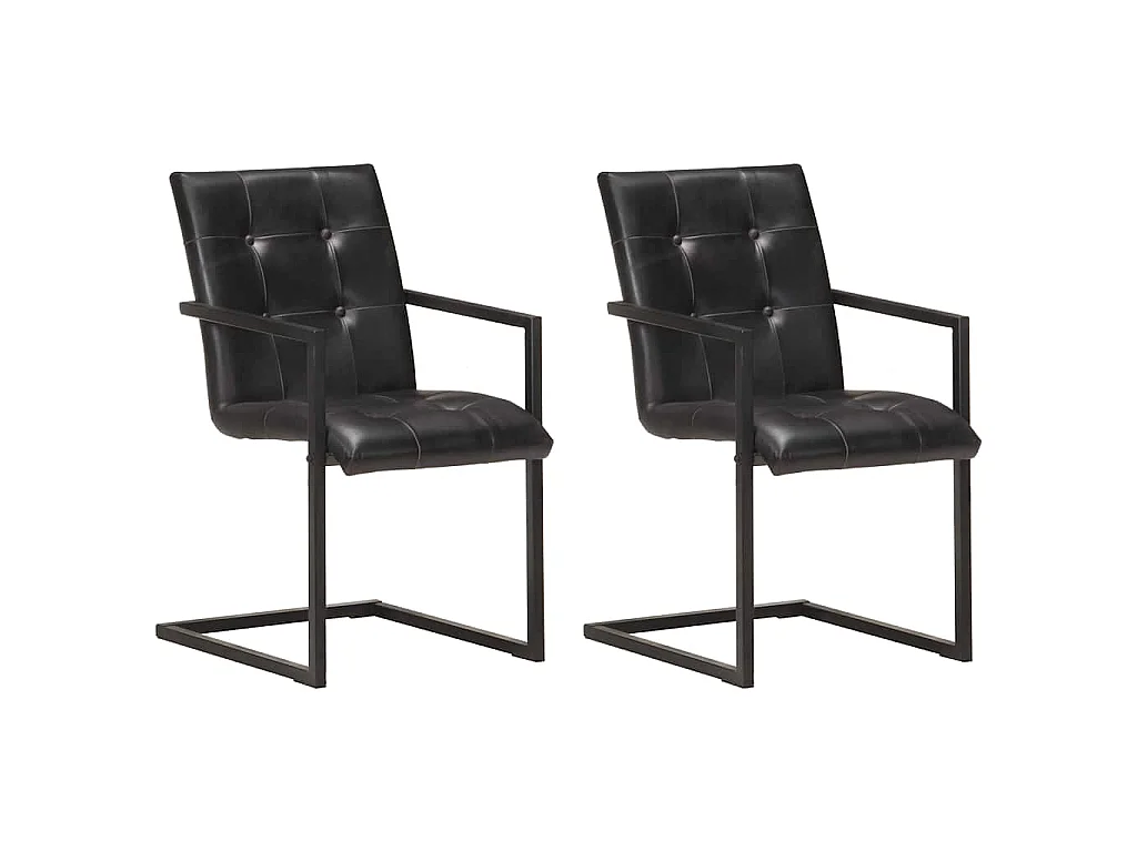 Chaises à manger cantilever lot de 2 noir cuir véritable