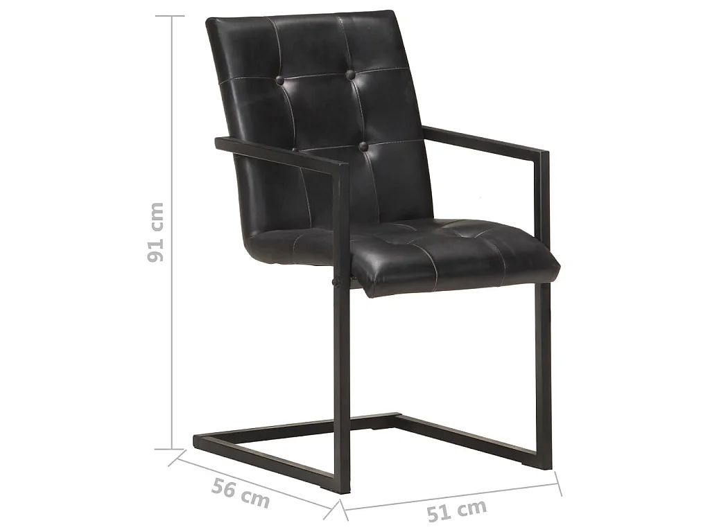 Chaises à manger cantilever lot de 2 noir cuir véritable