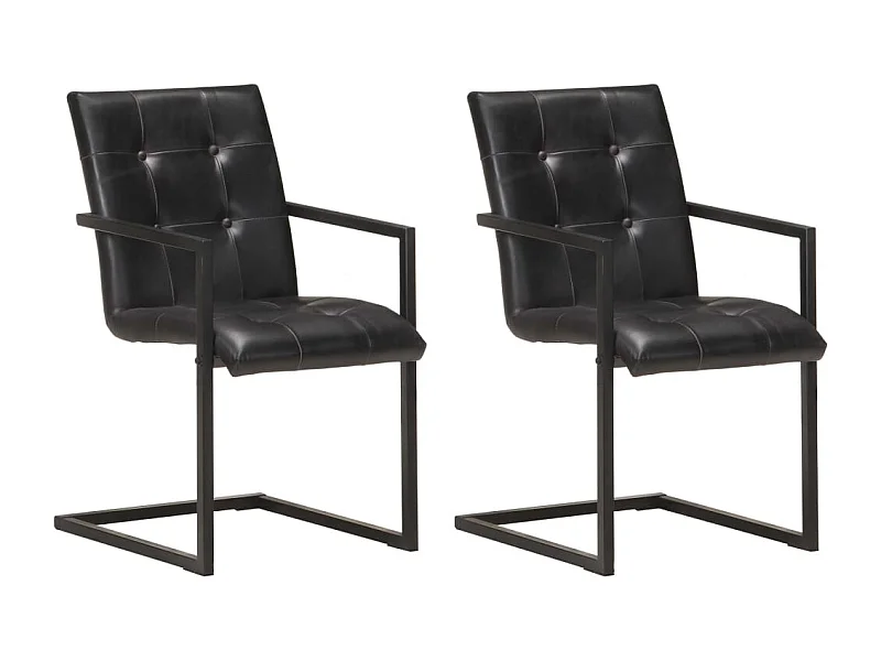 Chaises à manger cantilever lot de 2 noir cuir véritable