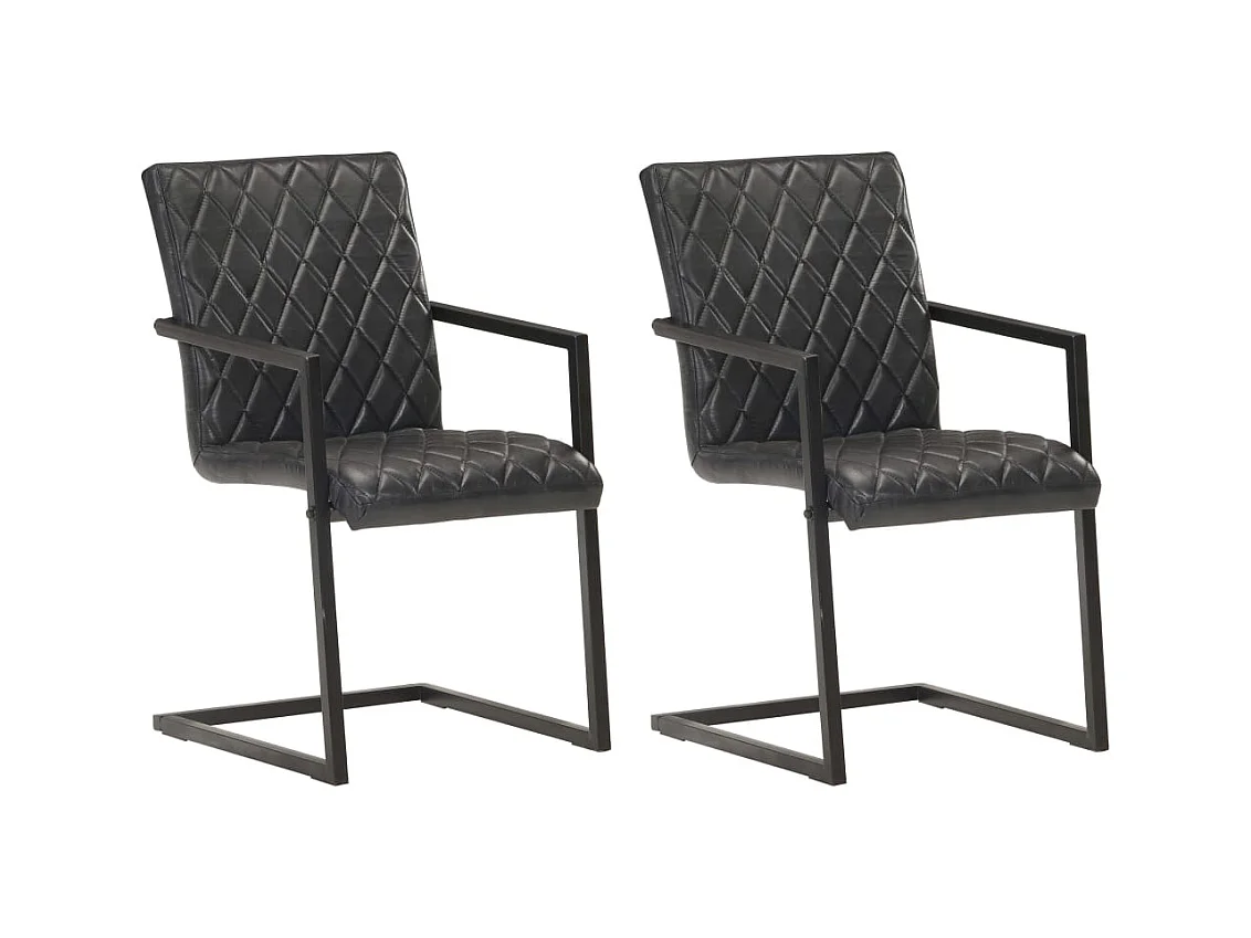 Chaises à manger cantilever lot de 2 noir cuir véritable