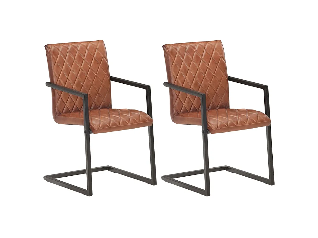 Eetkamerstoelen 2 st echt leer bruin