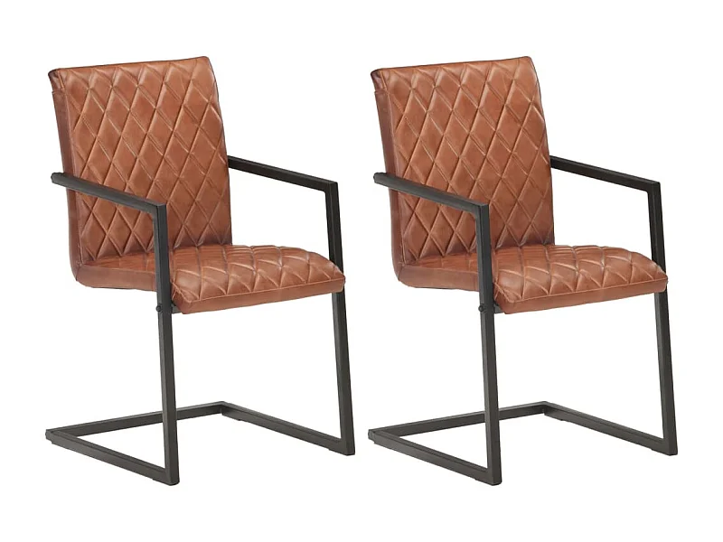 Cadeiras de jantar cantilever 2 pcs couro genuíno castanho