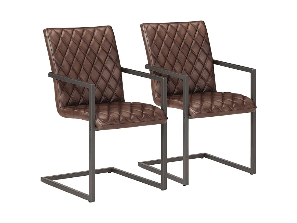 Chaises à manger cantilever lot de 2 marron cuir véritable