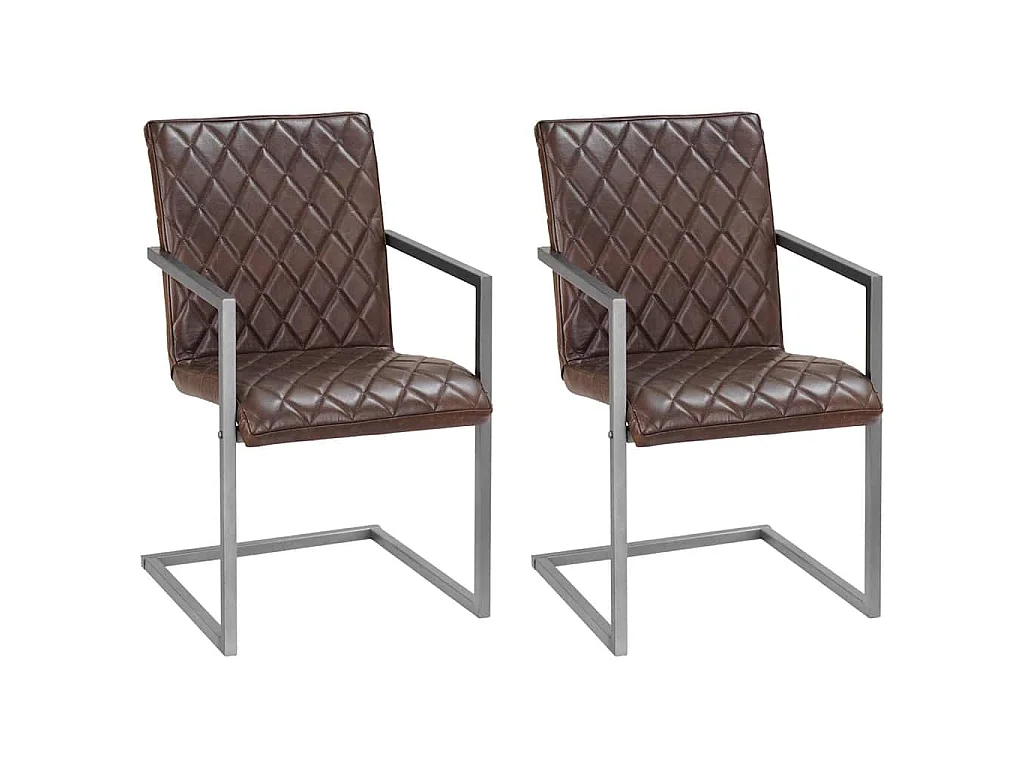 Chaises à manger cantilever lot de 2 marron cuir véritable