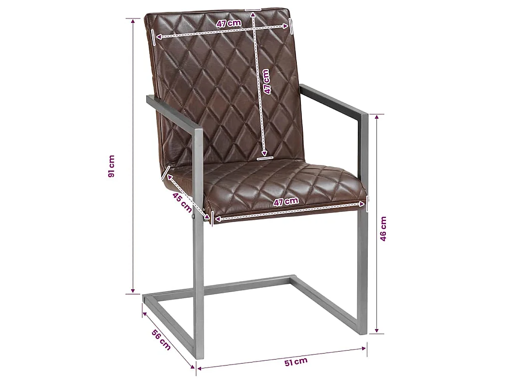 Chaises à manger cantilever lot de 2 marron cuir véritable