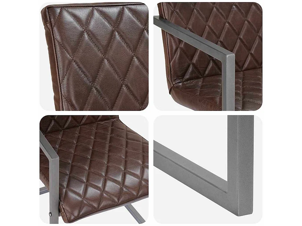 Chaises à manger cantilever lot de 2 marron cuir véritable
