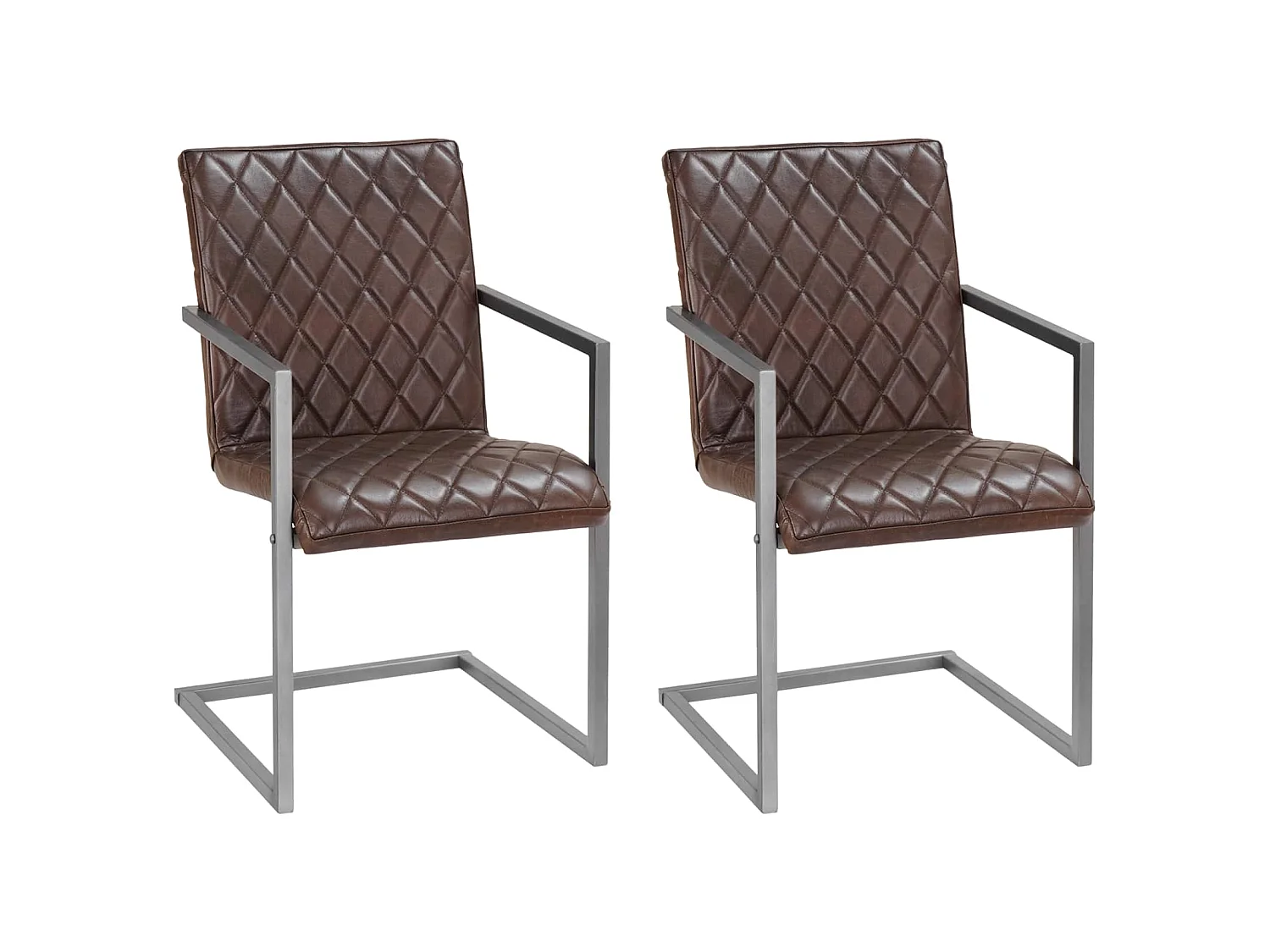 Chaises à manger cantilever lot de 2 marron cuir véritable