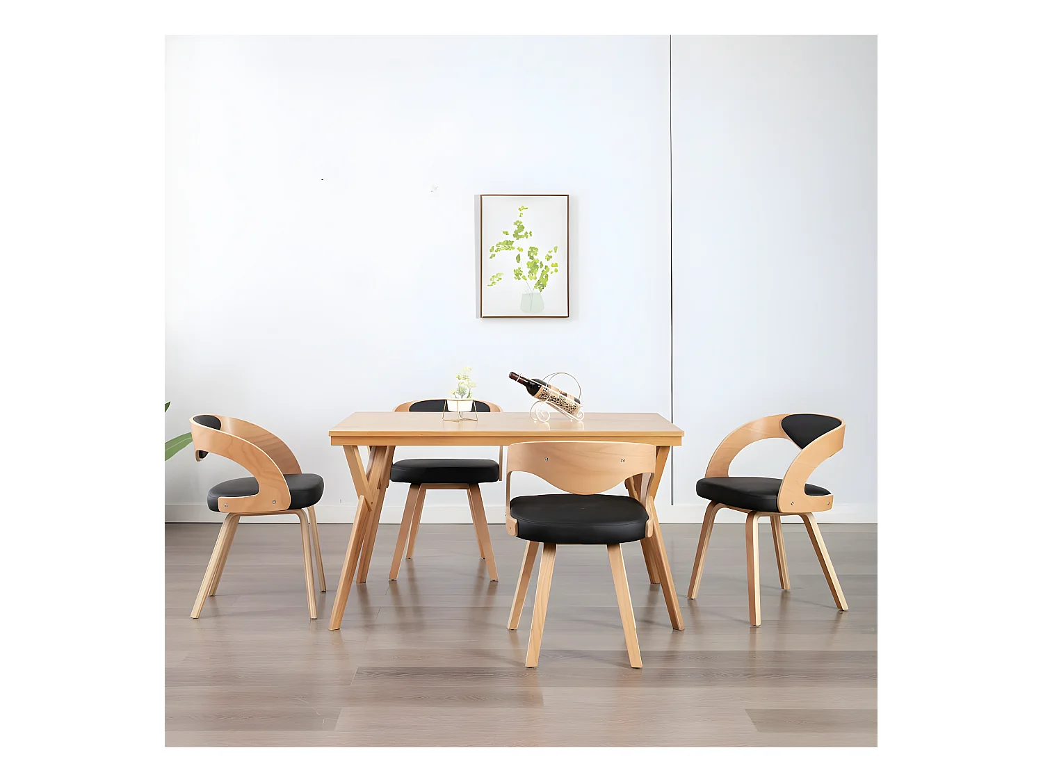 Chaises à manger lot de 4 noir bois courbé et similicuir