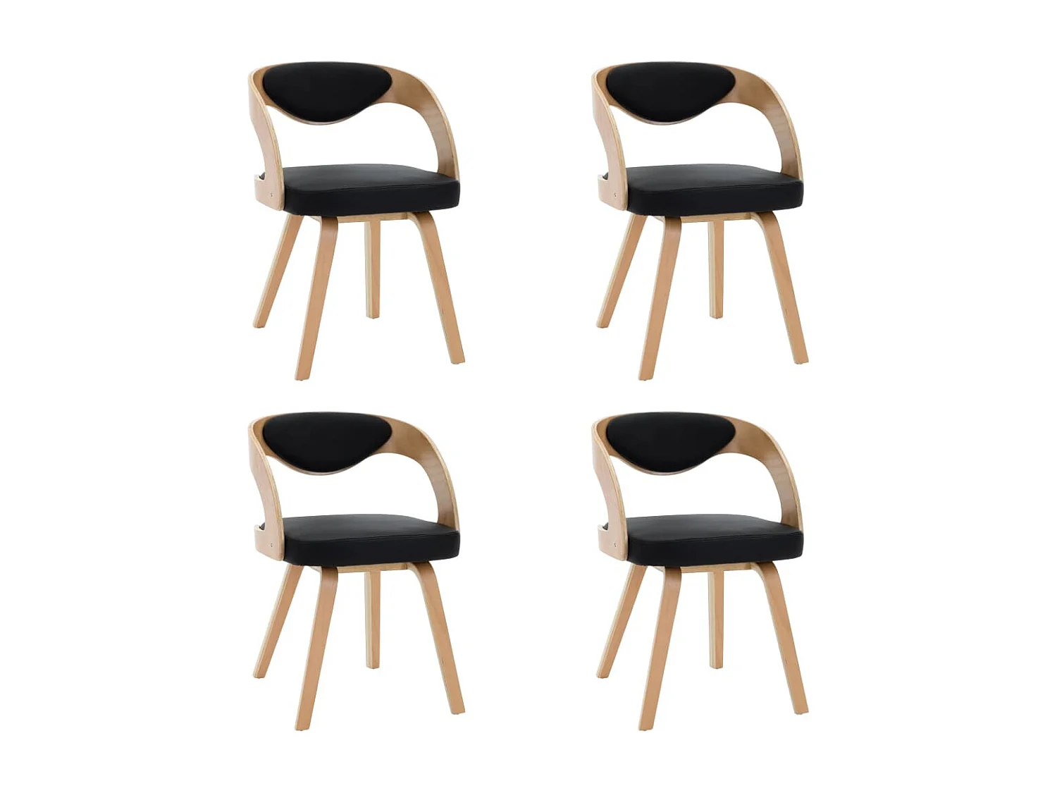 Chaises à manger lot de 4 noir bois courbé et similicuir