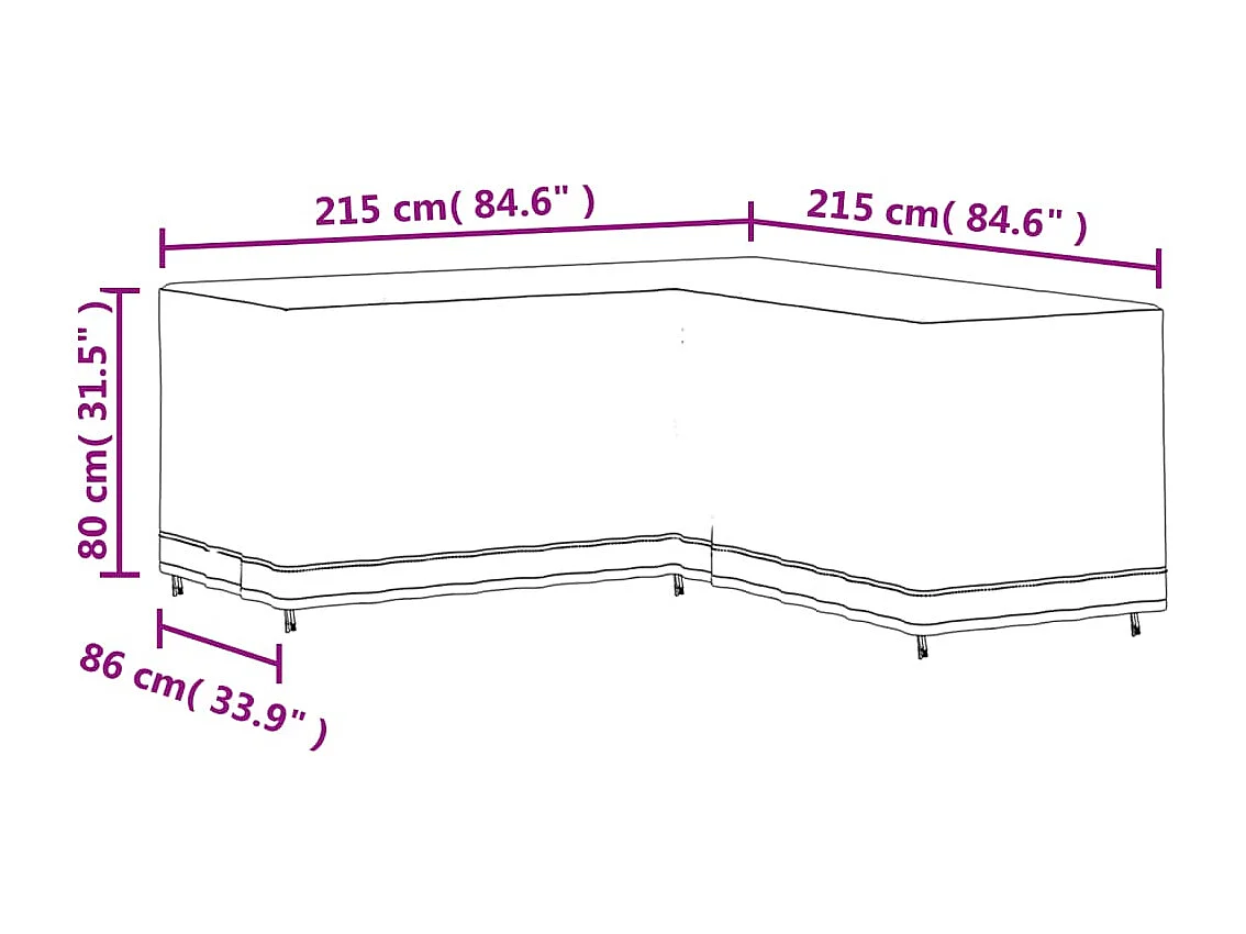 Housse pour canapé en forme de L noir 215x215x80 cm oxford 420D