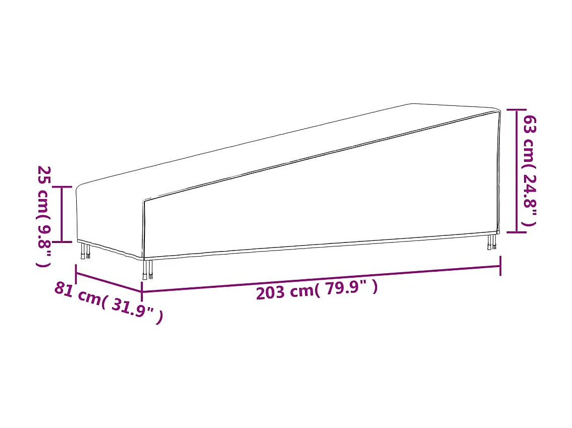 Housse de chaise longue noir 203x81x25/63 cm oxford 420D