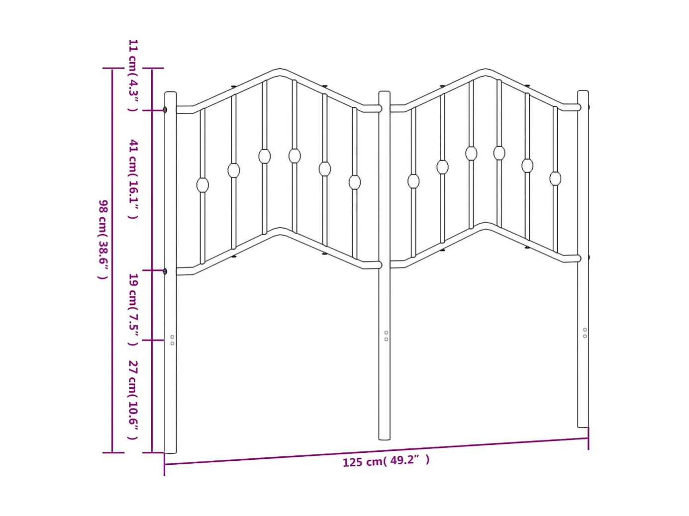 Vervangend hoofdbord 120 cm metaal wit