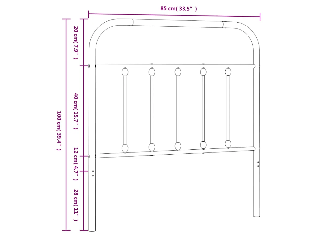 Tête de lit de remplacement métal blanc 80 cm