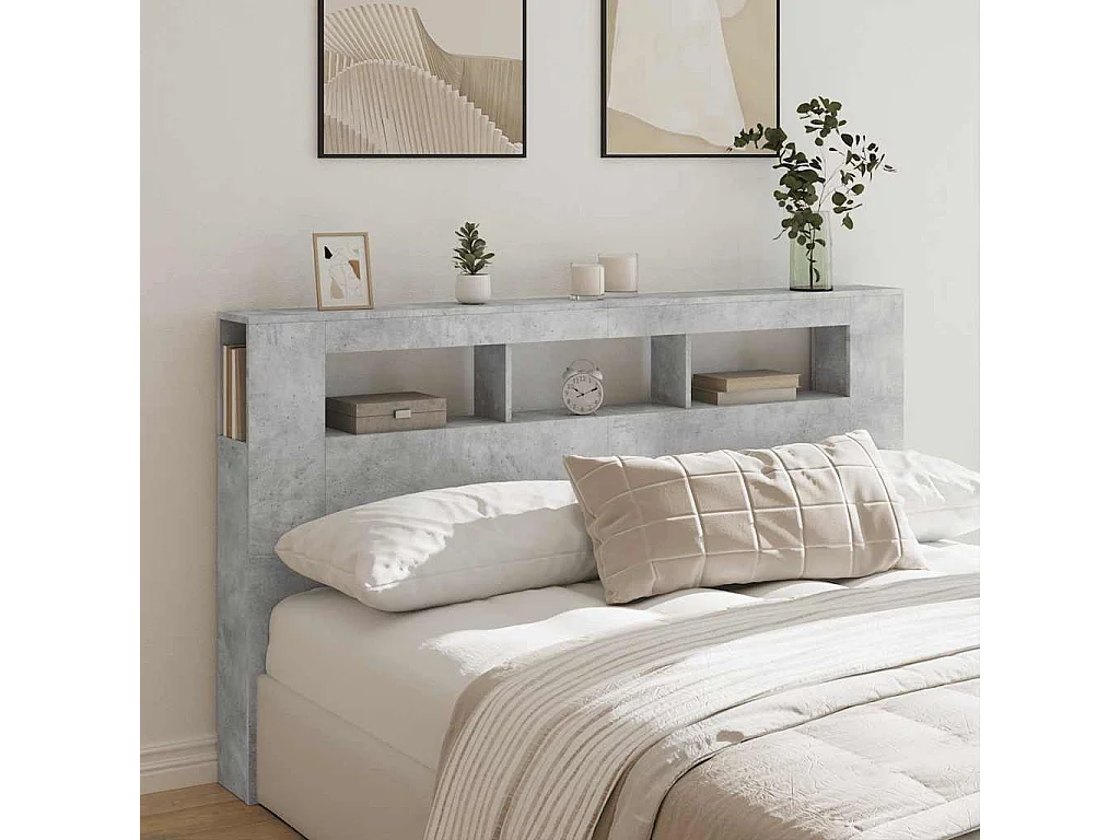 LED-Kopfteil Betongrau 180x18,5x103,5 cm Holzwerkstoff