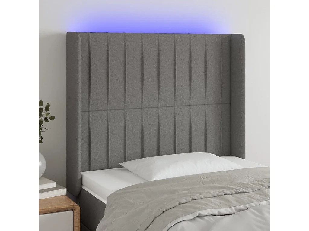Tête de lit à LED Gris foncé 83x16x118/128 cm Tissu