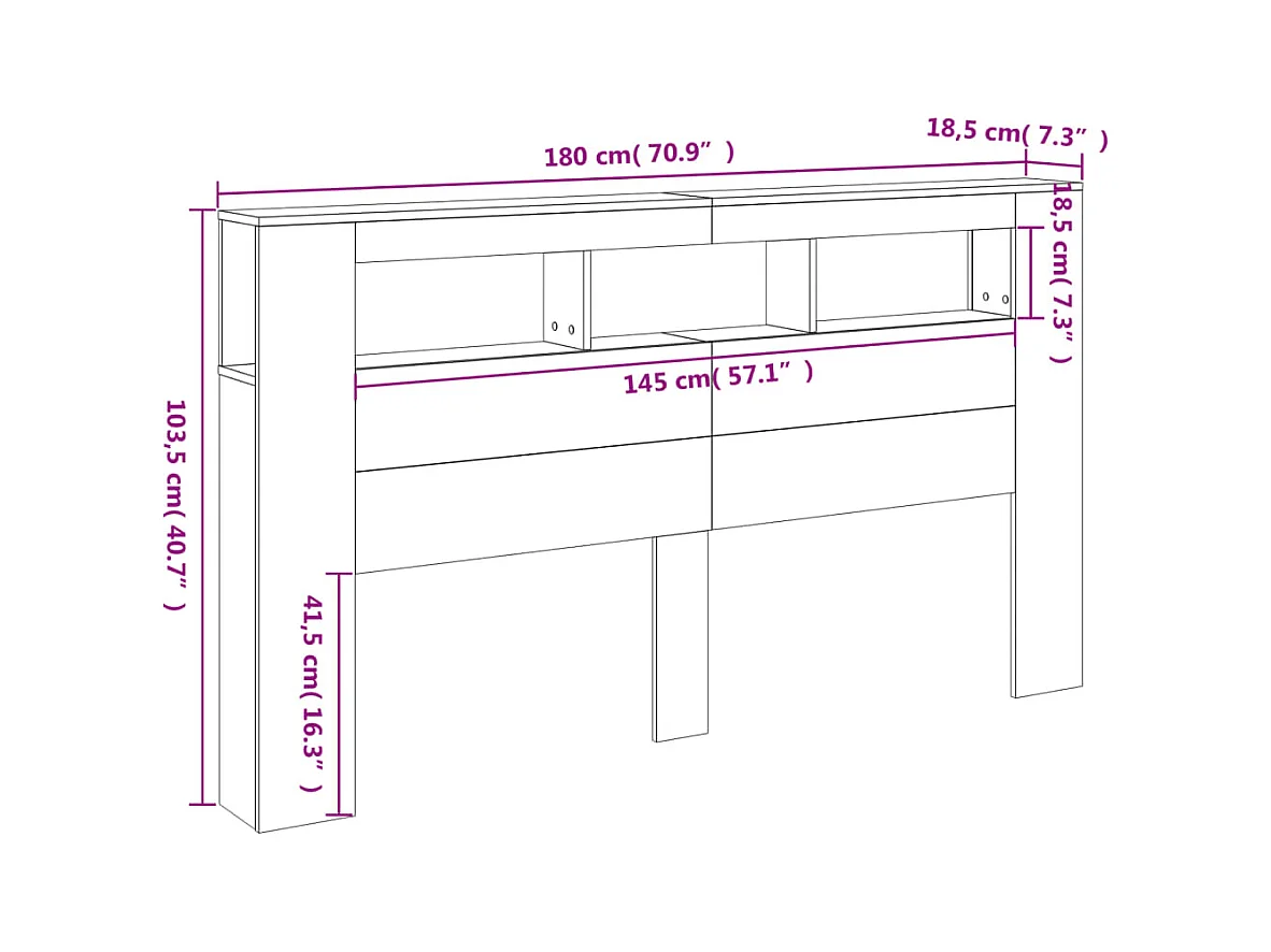 Cabecero LED madera ingeniería roble Sonoma 180x18,5x103,5 cm