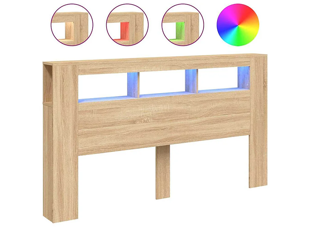 Cabecero LED madera ingeniería roble Sonoma 180x18,5x103,5 cm