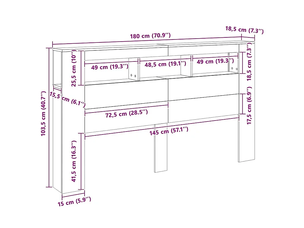 Cabecero LED madera ingeniería roble Sonoma 180x18,5x103,5 cm