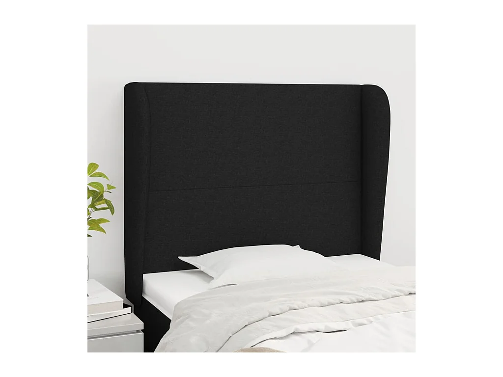 Tête de lit avec oreilles Noir 93x23x118/128 cm Tissu