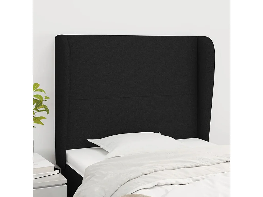 Hoofdbord met randen 93x23x118/128 cm stof zwart
