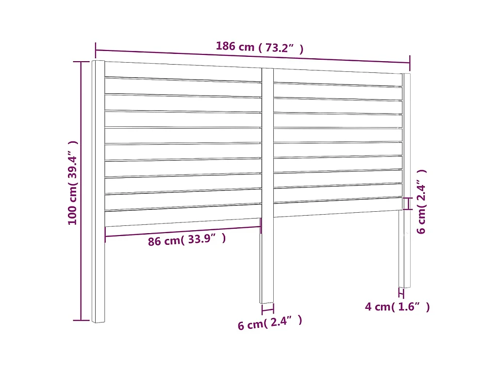 Tête de lit Blanc 186x4x100 cm Bois massif de pin