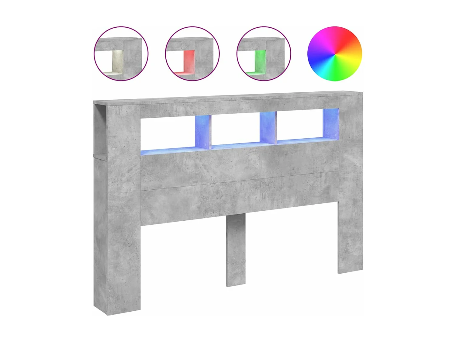 Hoofdeinde met LED 160x18,5x103,5 cm bewerkt hout betongrijs