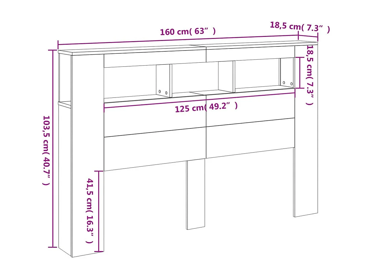 LED-Kopfteil Betongrau 160x18,5x103,5 cm Holzwerkstoff