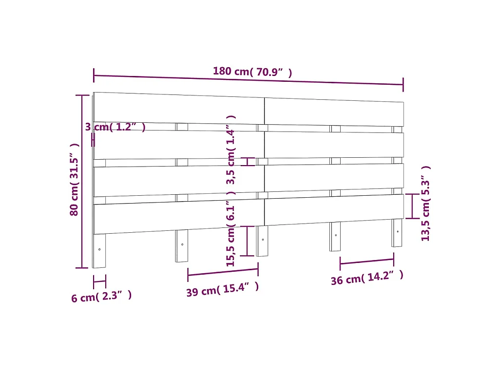 Hoofdbord 180x3x80 cm massief grenenhout