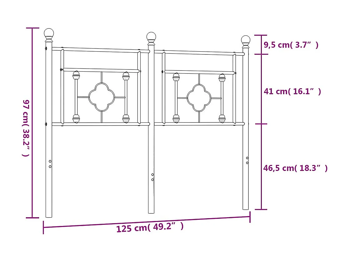 Tête de lit de remplacement métal noir 120 cm
