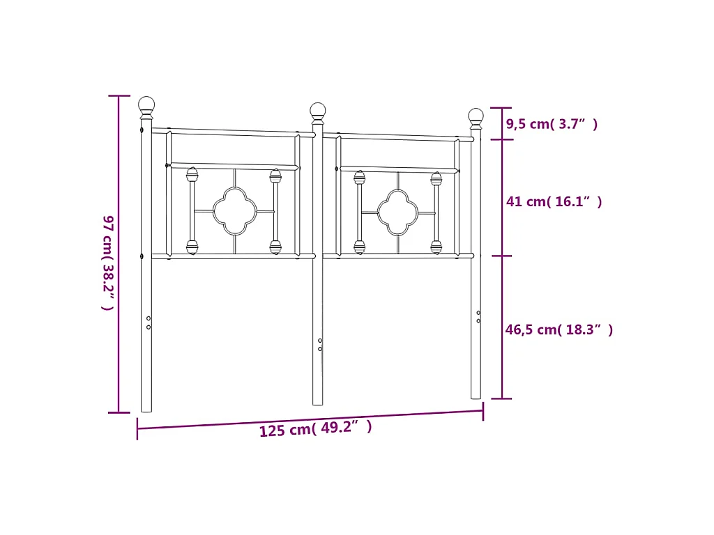 Vervangend hoofdbord 120 cm metaal zwart