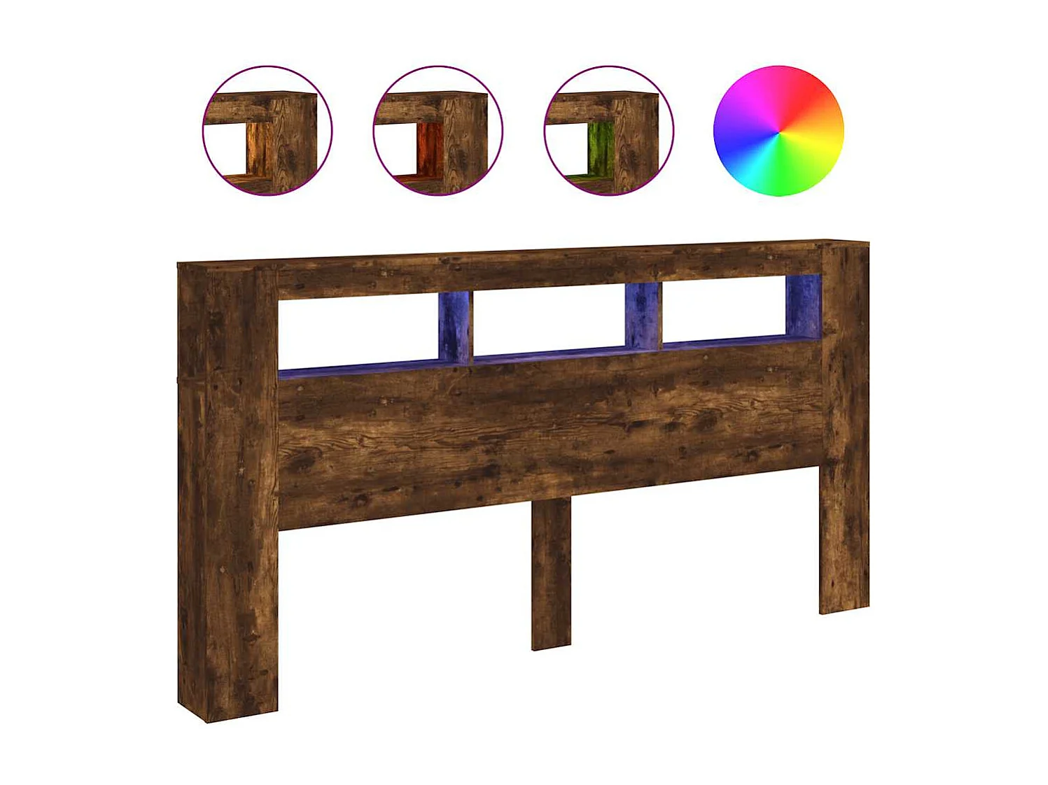 Hoofdeinde met LED 200x18,5x103,5 cm bewerkt hout gerookt eiken