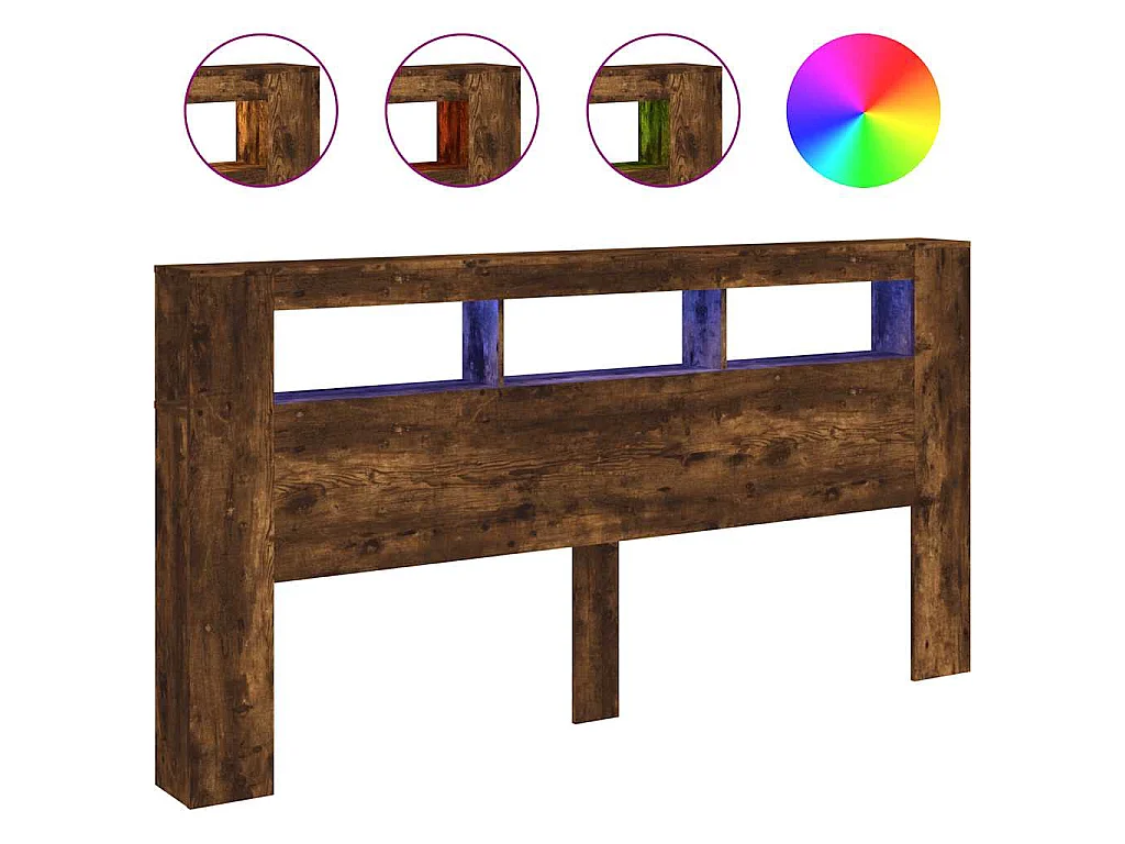 Tête de lit à LED chêne fumé 200x18,5x103,5cm bois d'ingénierie